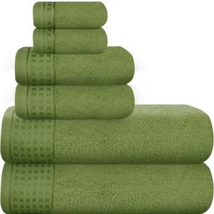 GLAMBURG 100% Cotton Ultra Soft 6 Pack Towel Set, Contains 2 Bath Towels 28x55 Inches, 2 Hand Towels 16x24 Inches & 2 Wash Coths 12x12 Inches, Compact Absorbent Lightweight & Quickdry - Kiwi Green