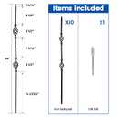Muzata 10pack 44'' Wrought Iron Balusters for Staircase Interior Exterior Deck Black Double Basket Twist Hollow Metal Spiral Balusters Spindles Decorative Stair Parts, WT05