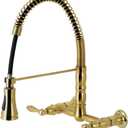 Kingston Brass GS1247AL Heritage Two-Handle Wall-Mount Pull-Down Sprayer Kitchen Faucet, 14.13 x 13.13 x 16, Brushed Brass