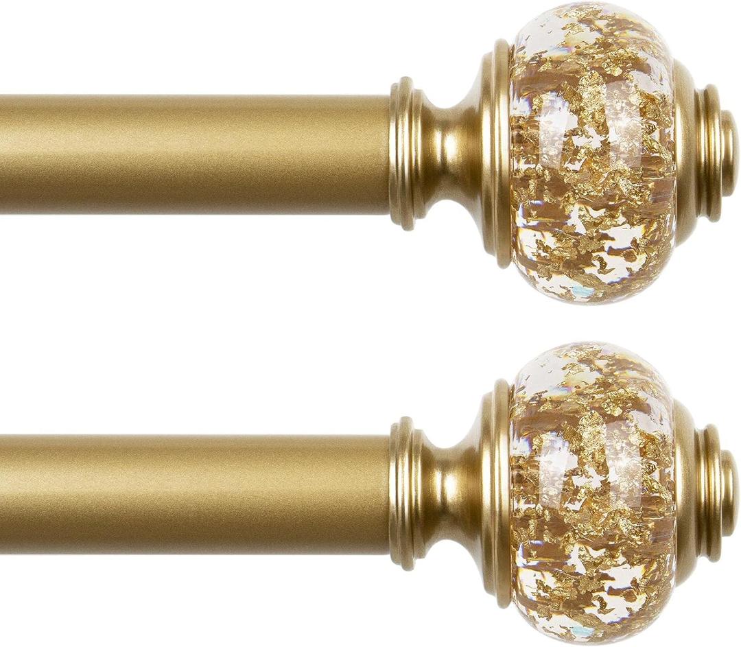 2 Pack Curtain Rods, 1 Inch Telescoping Drapery Rod 28 to 48 inch (2.3 to 4 ft), USFOOK Curtain Rods for Windows 16 to 44 Inches, Luxury Gold Translucent Finials