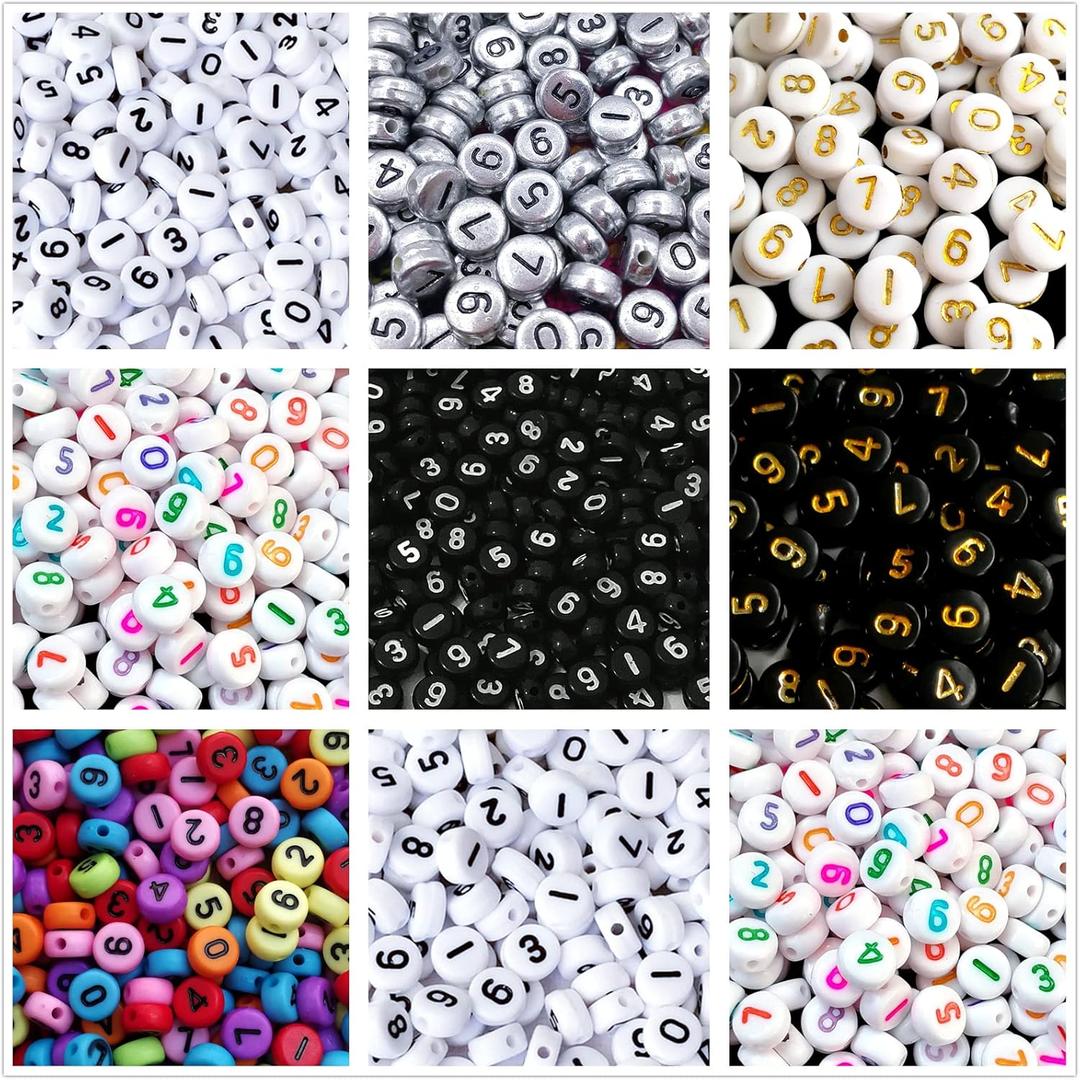 Amaney 700Pcs 7x4mm 7 Colors Mixed Number Beads Acrylic Round Shape Each Color 100Pcs