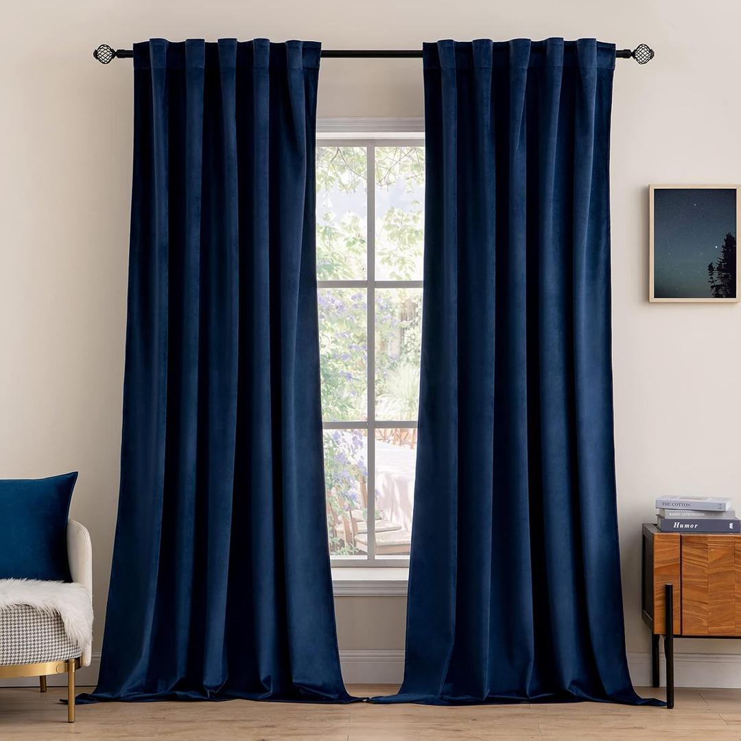 MIULEE Velvet Curtains 96 inches 2 Panels - Luxury Blackout Curtains for Bedroom Living Room Thermal Insulated Super Soft Window Drapes Rod Pocket & Back Tab, Royal Blue, W52 x L96 inches
