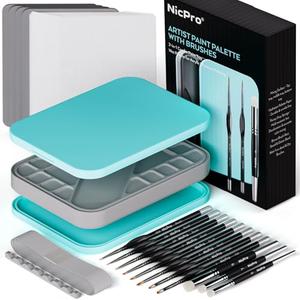 Nicpro Miniature Painting Kit with Wet Palette & 11PCS Detail Paint Brushes Drybrush, 100PCS Wet Pallet Paper, 4PCS Sponge, Brush Holder Mixing Paint Saver Palette for Miniature Model Painting