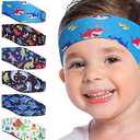 4 Pcs Swimming Headbands for Kids, Adjustable Swimming Ear Protection Bands Cute Cartoon Waterproof Swim Headbands for Boys Swimmers Age 1-5, Head Circumference 17.3-20.5 Inch