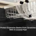 MAJALiS Dish Drying Rack Over The Sink, Expandable Stainless Steel Dish Drainer for Small Kitchen Counter Space Saving, RV Compact Plate Strainer In Silver Metal with Hanging Adjustable Utensil Holder