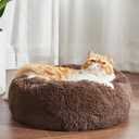 Bedsure Calming Cat Beds for Indoor Cats - Small Cat Bed Washable 20 inches, Anti-Slip Round Fluffy Plush Faux Fur Pet Bed, Fits up to 15 lbs Pets, Coffee
