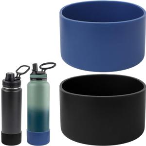Silicone Rubber Bottom Compatible with Thermoflask 24oz,Anti-Slip and Anti-Scratch Bottom Cover Compatible with Thermoflask 24oz,Other Size Not Fit,Black,Blue,2PCS