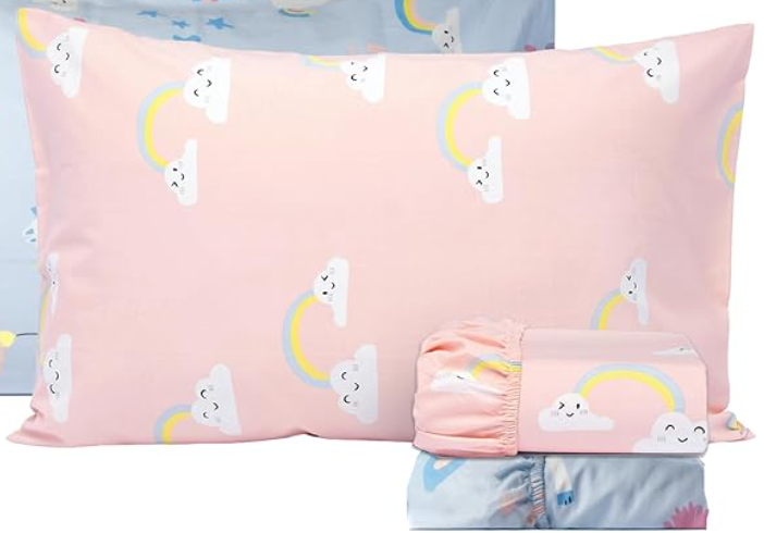 Salt Earth 100% Cotton 210TC Kids Bedsheet, Twin Sheets Set for Toddler Bed, 3 Piece Bedding Set Including Flat Sheet, Fitted Sheet, and Pillowcase, Themed Cute Sheets, Playful Kids Bed (Unicorn Rainbow)