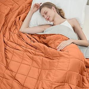 Weighted Blanket for Adults (15lbs, 48"x72" Twin Size) - Cooling and Breathable Heavy Blanket for 120-160lbs with Premium Glass Beads - Soft Thick Blanket for All-Season Sleeping Comfort - Orange