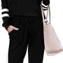 Aloodor Sweatsuit for Women 2 Piece Outfits for Womens Crewneck Sweatshirts Pullover (Black, XXL)