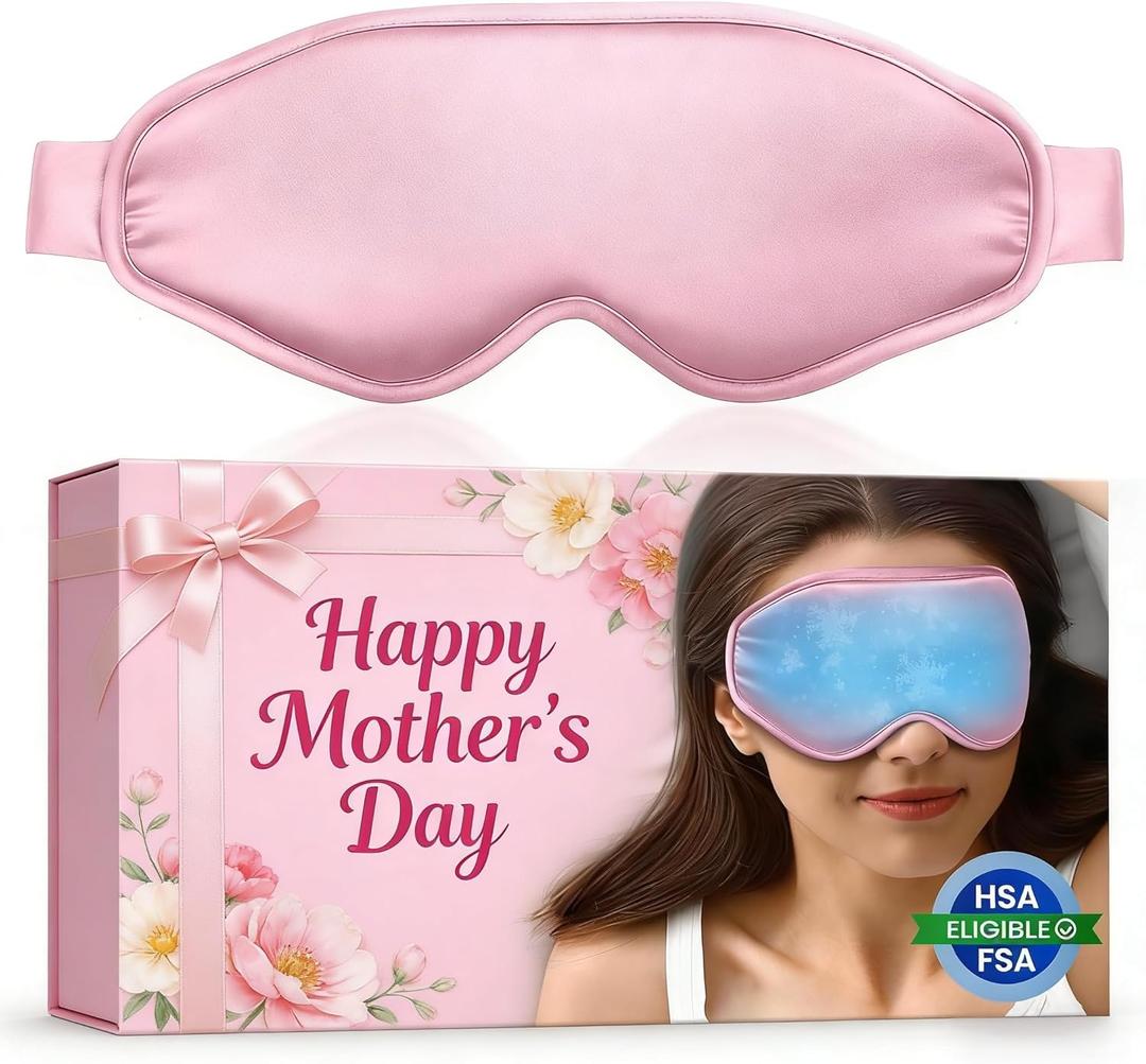 Cooling Eye Mask for Puffy Eyes, Pink Self Care Gifts for Women, Reusable Gel Ice Pack Cold Compress for Headache & Migraine Relief, Adjustable Weighted Sleep Mask for Tired Eyes, Relaxation & Spa