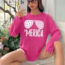 American Flag Shirts for Women 4th of July T Shirt USA Stars Stripes Patriotic Tops Casual Long Sleeve Tees(Pink,2X-Large) (Pink, XXL)