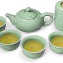 Ceramic Kungfu Tea Set - Complete Travel Tea Set with Teapot, 4 Teacups, Tea Canister, Fair Cup, Bamboo Tea Tray & Travel Bag | Portable Tea Set for Home, Office, Outdoor & Gifts (Green)