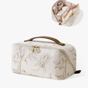 EACHY Travel Makeup Bag, Large Capacity Cosmetic Bags for Women, Waterproof Portable Pouch Open Flat Toiletry Bag Pattern Make up Bag (F-Beige)