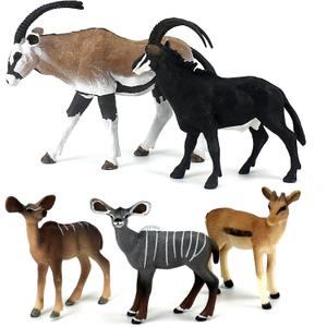 African Jungle Wild Animals Toy Antelopes Figure Realistic Plastic Figurine Gifts for Kids, Cake Topper, Playset Lot 5-Piece
