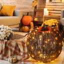 Wonderjune 1 Pcs Rattan Lighted Pumpkin Fall Decorations Artificial Rattan Pumpkin Lanterns LED Fall Lighted Harvest Indoor Outdoor Halloween Thanksgiving Decor Porch (Brown,18 Inch)