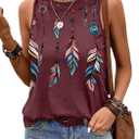 SHEWIN Womens Feather Print Graphic Tank Tops Crewneck Sleeveless Loose Fit Summer Tops (L)
