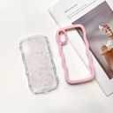 NITITOP Compatible for iPhone Xs Max Case Cute Clear Flower Floral Leave Curly Pink Wave Frame Shape Wavy Shockproof Soft TPU 2 in 1 Protective Phone Cover for Women Girl - Pink