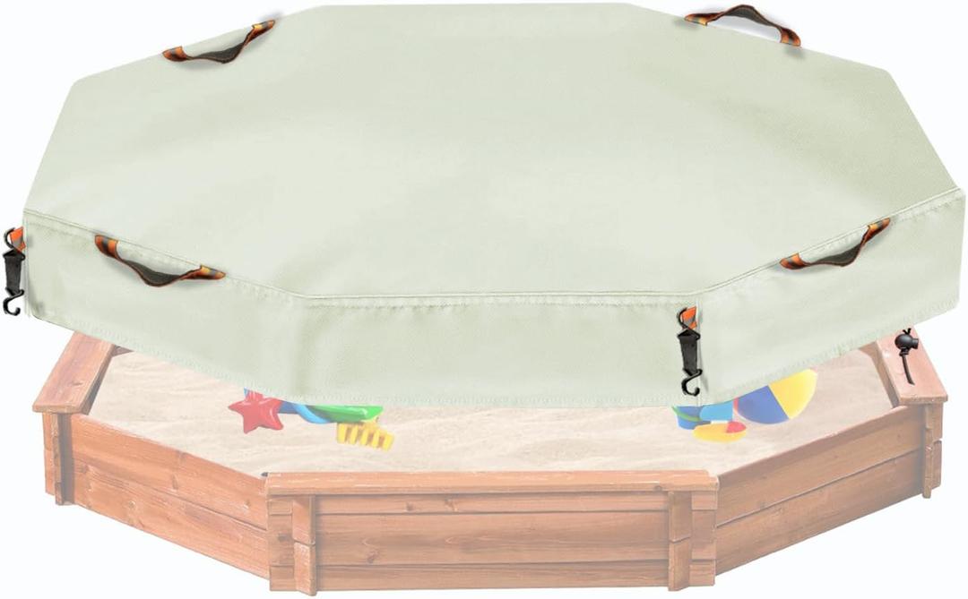 NGB Octagonal Sandbox Cover, 600D Waterproof Oxford Cloth Sandbox Protector with High-Efficiency Windproof Hooks 4, Easy-to-Find Reflective Handles and Fixed Elastic Drawstring (Beige, 85"x78"x9")