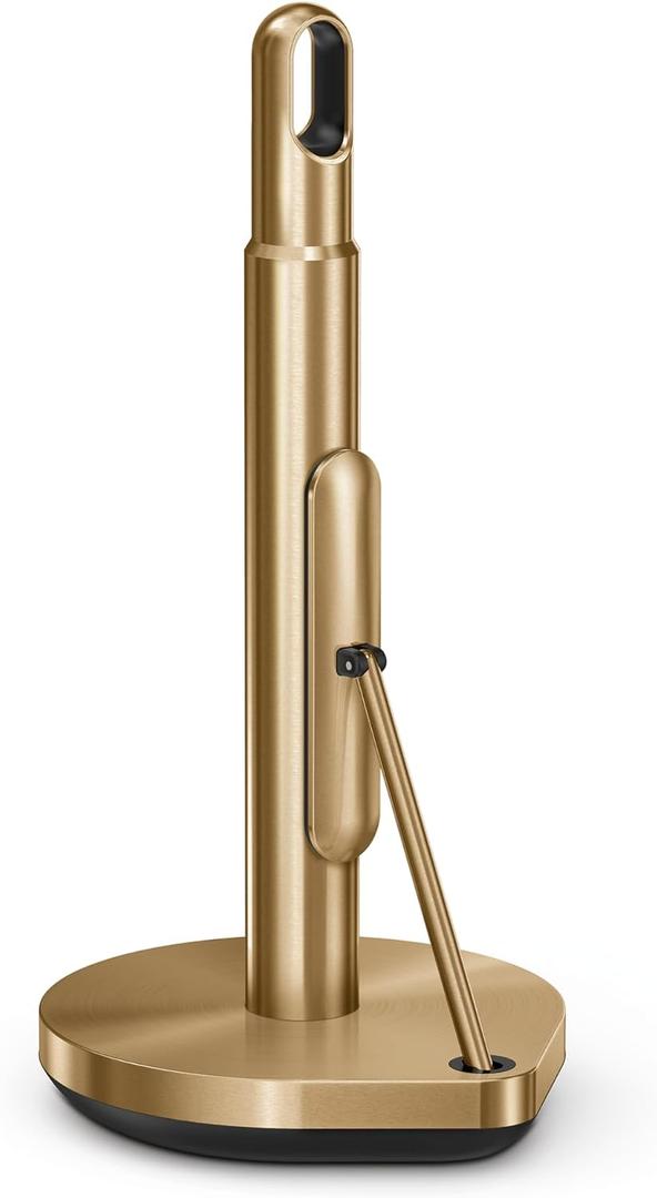 simplehuman Tension Arm Standing Paper Towel Holder, Heavy-Duty, Easy One-Handed Tear, Kitchen Countertop, Brass Stainless Steel