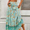 CFLONGE Summer Maxi Skirts for Women 2026 Fashion Boho Long Skirt Trendy Floral High Waist A Line Beach Skirt Vacation Outfit (XXL)