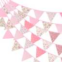 jijAcraft 39Ft Triangle Bunting Banner, 42Pcs Tea Floral Party Bunting Cotton Fabric Flags Pennant Garlands for Birthday Party, Wedding, Baby Shower, Outdoor and Home Decorations (Pink)
