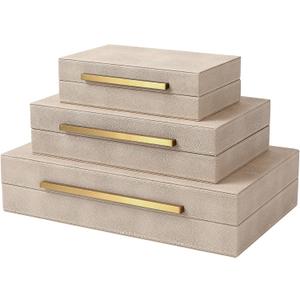 Decorative Boxes, shagreen box, Set of 3 Decorative Storage Boxes with Lids, Faux Shagreen Nesting Decorative Box for Home Decor, Bridal Trunk, Jewelry Keepsake Storage Boxes (Ivory 2)