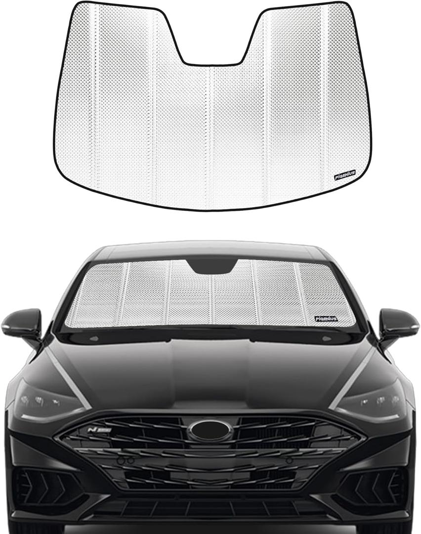 Windshield Sun Shade for Hyundai Sonata 2020-2023. Reflective Aluminum Film Front Window Sunshade - BLAZBLOCK (Classic Shiny Silver)