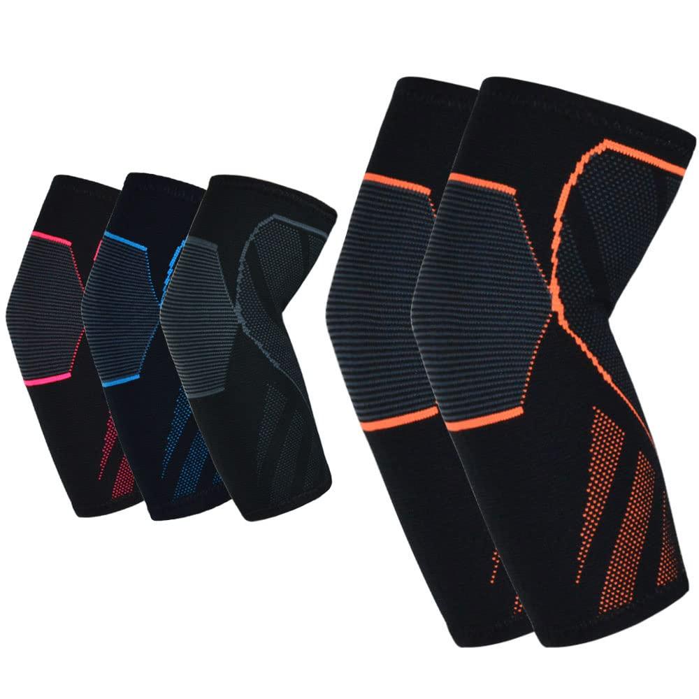 Elbow Compression Sleeve(1 Pair)Tennis Elbow Braces for Tendonitis and Tennis ElbowArm Supports golfer supporttennis elbow relief for women & men,elbow sleeve for weightlifting (Small, Black/Orange)