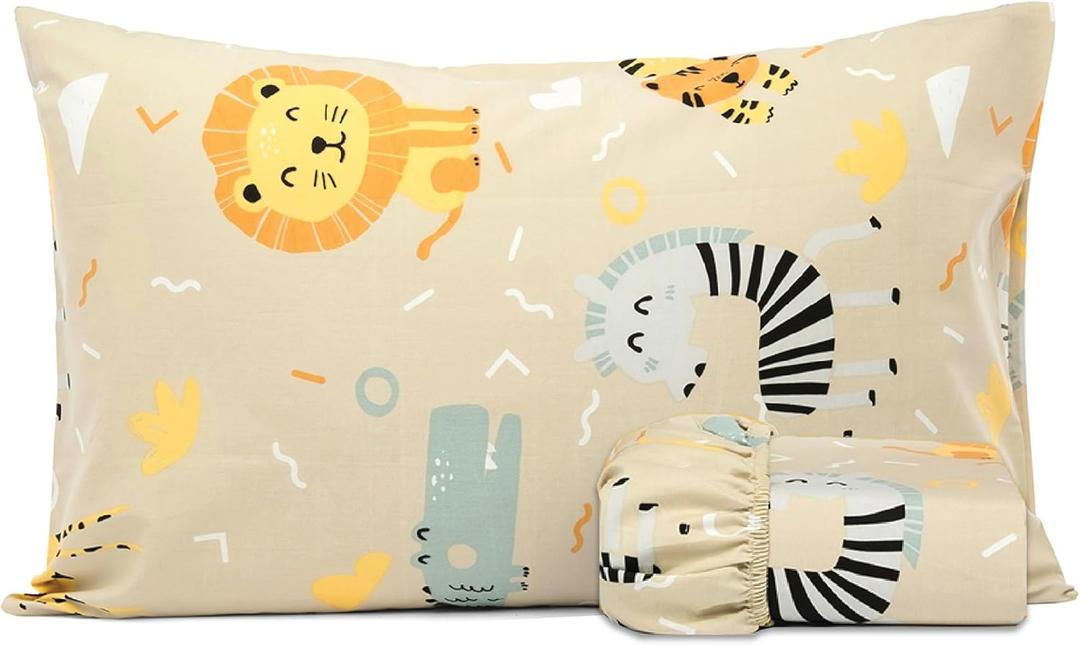 Salt Earth 100% Cotton 210TC Kids Bedsheet, Twin Fitted Sheet, Toddler Bed, 2 Piece Bedding Set- 1 Fitted Sheet and 1 Pillowcase, Themed Toddler Bed Sheets, Cute Sheets for Kids Bed (Summerland)