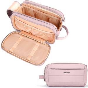 Toiletry Bag for Men & Women, Cruise Ship Travel Essentials, Shaving Dopp Kit with Dry and Wet Separation, Water-resistant Bathroom Cosmetic Organizer Bag, Makeup Accessories with Trolley Belt, Pink (Large)