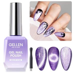 Gellen Purple Cat Eye Gel Nail Polish, 18ml Summer Gel Polish with Magnet Stick, Glitter Reflective Magnetic Cat Eye Nail Polish UV Gel Nail Art Salon (004-Elegant Purple)