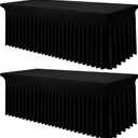Smiry Spandex Tablecloth 2 Pack, Elastic Fitted Stretch Tablecloth for 8FT Rectangle Tables, Waterproof Washable Table Cover Skirt for Outdoor, Wedding, Banquet & Parties (Black, 96Lx30Wx30H Inch)