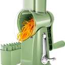 SUSTEAS Rotary Cheese Grater with Handle - Vegetable Shredder with 5 Well-designed Blades & Strong Suction Base,Round Mandoline Slicer & Food Chopper for Kitchen,with Blade Storage Box(Retro Green)