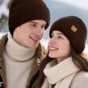 AlisOker Beanie Hat for Men Women, Unisex Warm Winter Knit Cap Soft Fleece Lined Hat (Coffee)