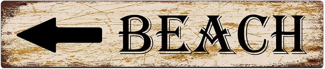 Metal Tin Sign Beach with Left Arrow Retro Aluminum Metal Sign for Street Home Office Garden Decor 416 Inches
