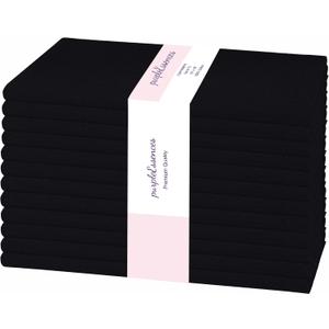 PurpleEssences Set of 12 Cloth Dinner Napkins 100% Cotton 18x18 Inch - Soft Durable Washable - Ideal for Farmhouse Party Christmas Holiday Winter - Perfect Everyday Use Table Linen - Black