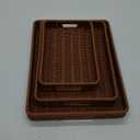 Yarlung 3 Pack Woven Baskets Serving Trays with Handles, Plastic Wicker Bread Baskets Rectangular Platters for Fruit, Vegetables, Breakfast, Snacks, Dining Coffee Table, 3 Sizes