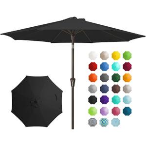 JEAREY 9FT Outdoor Patio Umbrella Outdoor Table Umbrella with Push Button Tilt and Crank, Market Umbrella 8 Sturdy Ribs UV Protection Waterproof for Garden, Deck, Backyard, Pool (Black)