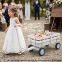 All-Terrain White Wagon Cart for Wedding Flower Girls, Heavy Duty Steel Utility Garden Cart with Handle and Removable Wooden Side Panels (White)
