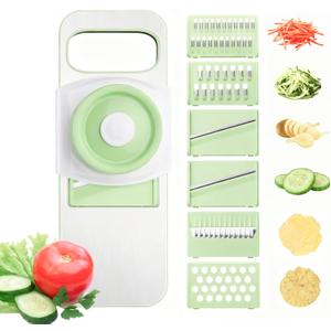Stainless-Steel Mandoline Slicer for Kitchen, 6-in-1 Vegetable & Cucumber Slicer with Safety Guard, Easy-Clean Design, Compact Space-Saving Tool for Daily Salad & Meal Prep (Mint Green)