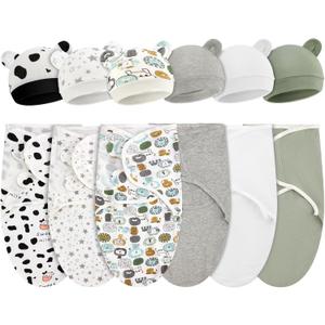 VitalCozy 6 Pack Preemie Swaddle Blanket Wrap Matching with Hat for Baby Boys or Girl Preemie Newborn Clothes Blanket(for 3-7 Lbs,Neutral Series)
