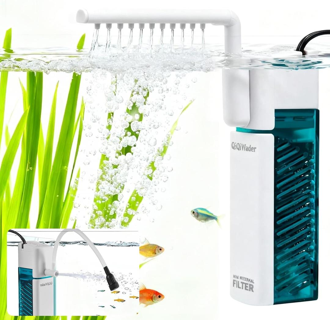 Small Aquarium Filter, Fish Tank Filter, Suitable for 3-10 Gallon Fish Tanks, 3W 80GPH with Two Modes Switching Function.