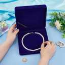 FINGERINSPIRE Velvet Pearl Necklace Storage Gift Box 7.48x7.48x1.6inch Square Velvet Jewelry Gift Box Dark Blue Necklace Gift Display Case Wedding Jewelry Storage Holder for Long Pearl Chain Necklace