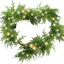 6 Ft Christmas Norfolk Pine Garland with 100 LED Lights, Dense Norfolk Pine Real Touch Garland, Artificial Greenery Garlands for Christmas Holiday Mantle Fireplace Table Home Decor Xmas