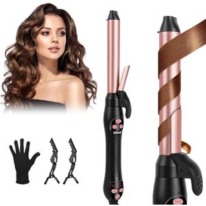 Ufree Automatic Rotating Curling Iron  1 Inch Ceramic Barrel Curling Wand for Medium to Long Hair & Beach Waves, Self-Spinning Hair Curler with LCD Display 250F430F, Dual Voltage, Rose Gold