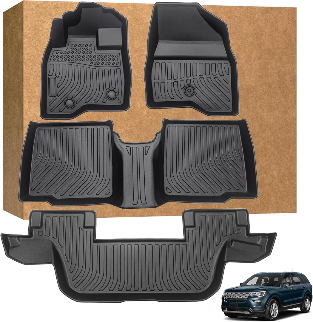 Floor Mats for Ford Explorer 2015-2019 (for Bench 7 Seats & Bucket 6 Seats), TPE Waterproof Non-Slip All Weather Protection Custom