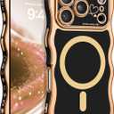 BENTOBEN Magnetic for iPhone 17 Pro Max Case 6.9" 2025, Cute Luxury Curly Wavy Bumper [Compatible with Magsafe] [Full Camera Protection] Slim Shockproof Protective Girls Women Phone Cover, Black/Gold