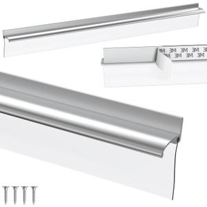 32" Chrome Framed Shower Door Replacement Drip Rail with Shower Door Bottom Sweep, Applied Mounting Tape and Screws