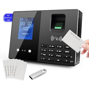 Employee Time Clock, Fingerprint Badge Attendance Machine, 0 Monthly Fee Office Punch Clock for Small Business, 5 Badges Included